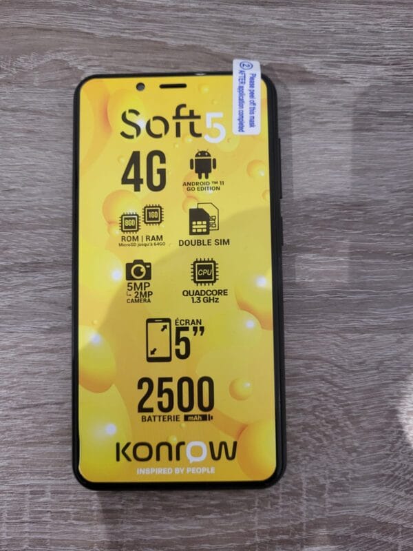 Smartphone Konrow Soft 5 avec écran 5 pouces, double SIM et Android 11, disponible chez Techni'Phone Valence.